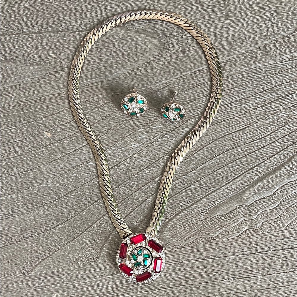 RARE Vintage 1940’s BAGUETTE necklace & earrings MINT Estate Jewelry HIGH END
